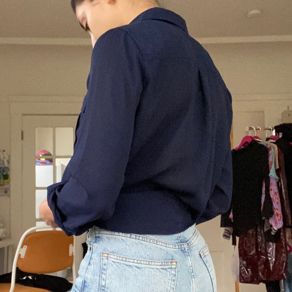 Navy button down blouse - Picture 3 of 4